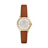 Fossil GILMORE Damenuhr Gold Silber Braun Leder 28 mm Quarz 3-Zeiger - ES5423